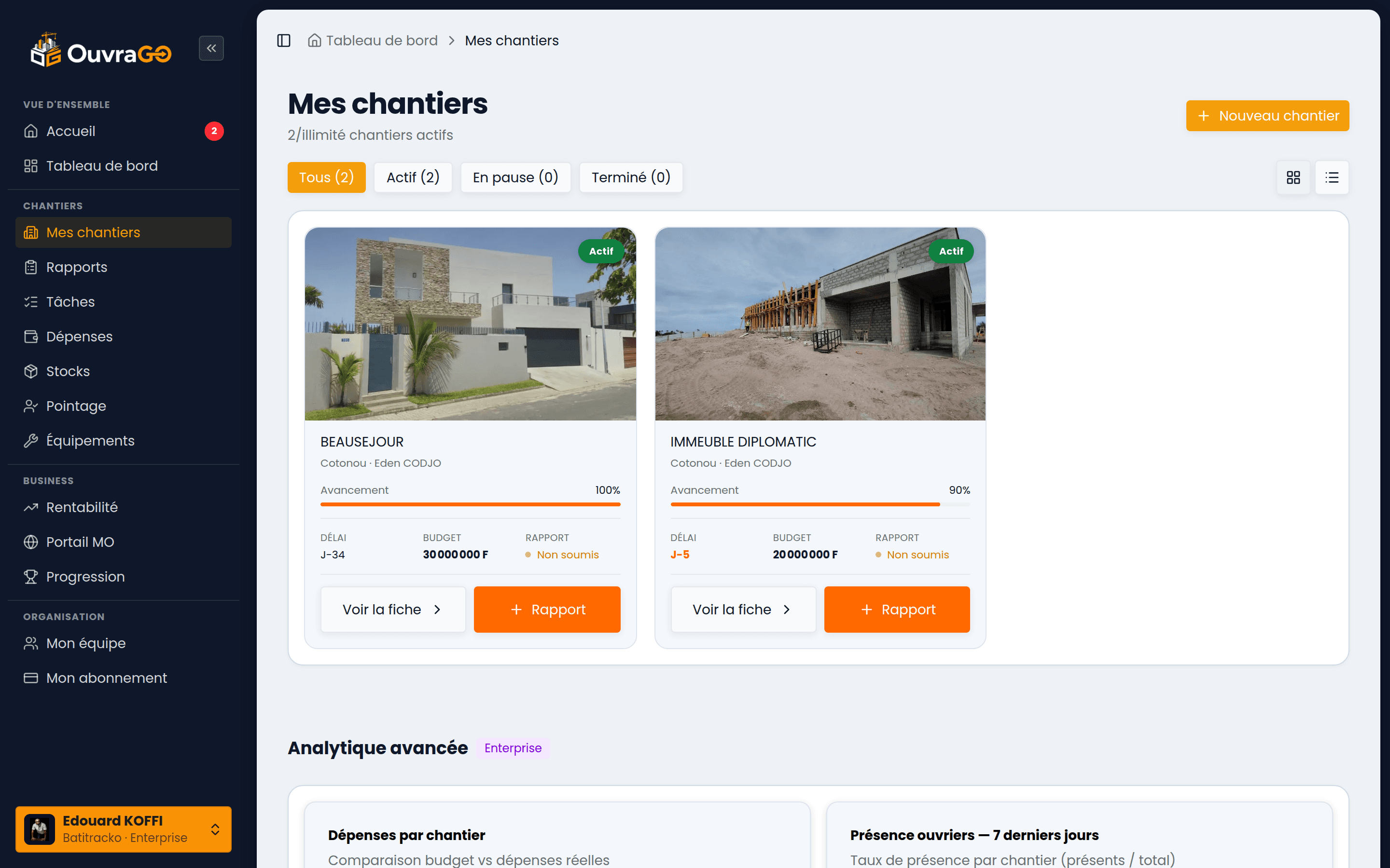 Liste des chantiers OuvraGo